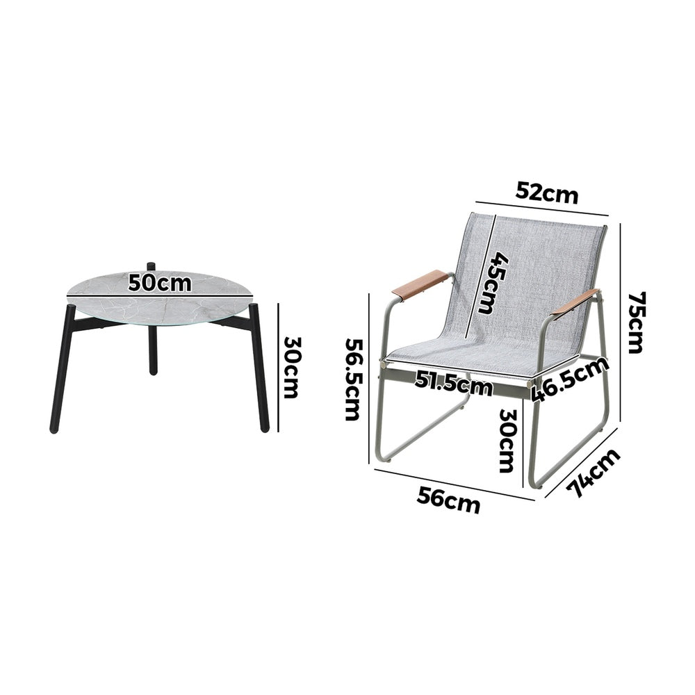 Livsip 3PCS Outdoor Bistro Set Patio Chair 50cm Coffee Table Textilene-Outdoor Patio Set-PEROZ Accessories