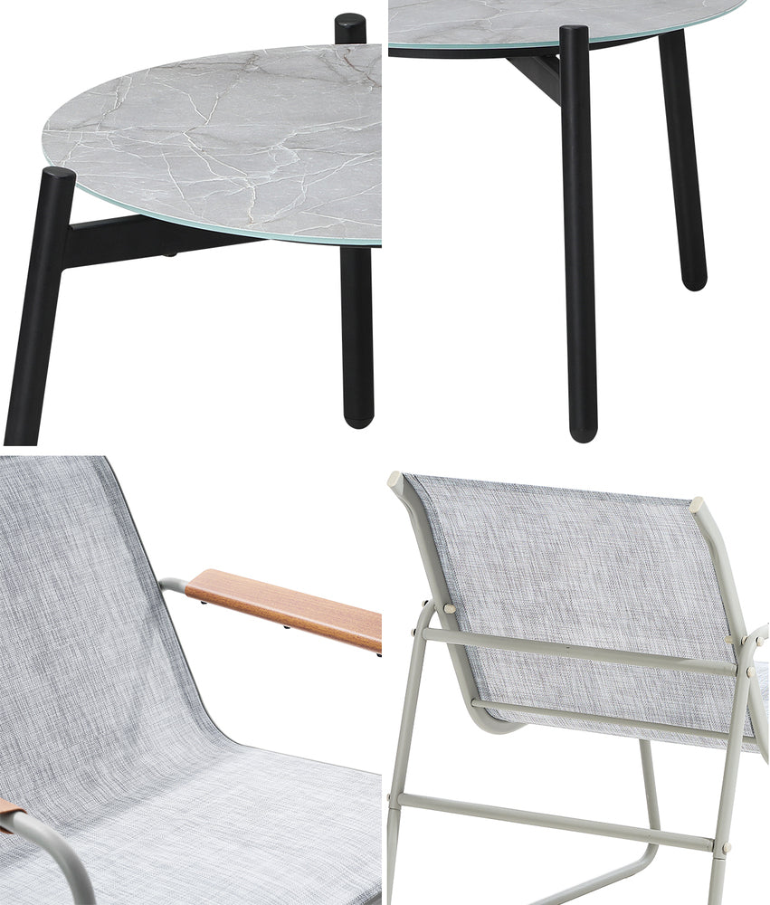 Livsip 3PCS Outdoor Bistro Set Patio Chair 50cm Coffee Table Textilene-Outdoor Patio Set-PEROZ Accessories