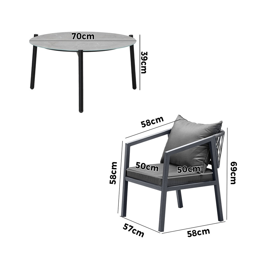 Livsip 4 Seater Outdoor Patio Set Grey 70cm Coffee Table-Outdoor Patio Set-PEROZ Accessories