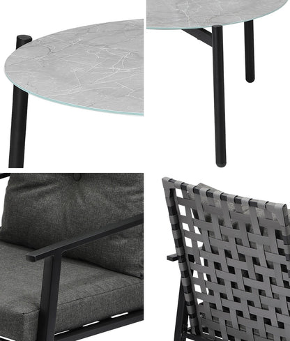 Livsip 3PC Outdoor Patio Set 70CM Grey Marble Table Rattan Chairs-Outdoor Patio Set-PEROZ Accessories