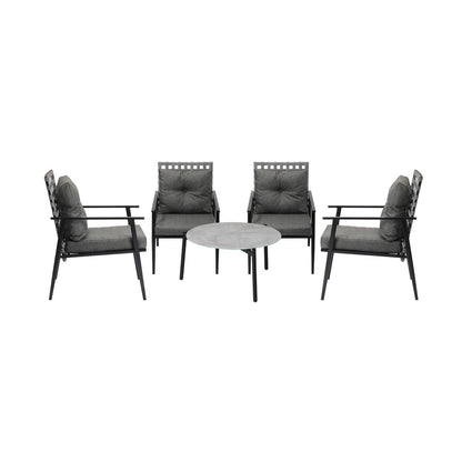 Livsip 5pc Outdoor Patio Set 70CM Grey Marble Table Rattan Chairs-Outdoor Patio Set-PEROZ Accessories