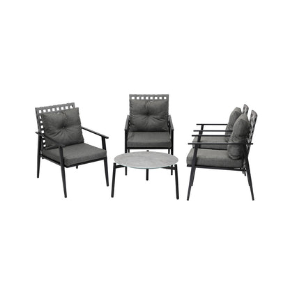 Livsip 5pc Outdoor Patio Set 70CM Grey Marble Table Rattan Chairs-Outdoor Patio Set-PEROZ Accessories