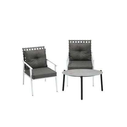 Livsip 3pc Outdoor Lounge Sets 70CM Grey Round Table Rattan Chairs-Outdoor Patio Set-PEROZ Accessories