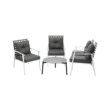 Livsip 5pc Outdoor Lounge Sets 70CM Grey Round Table Rattan Chairs-Outdoor Patio Set-PEROZ Accessories