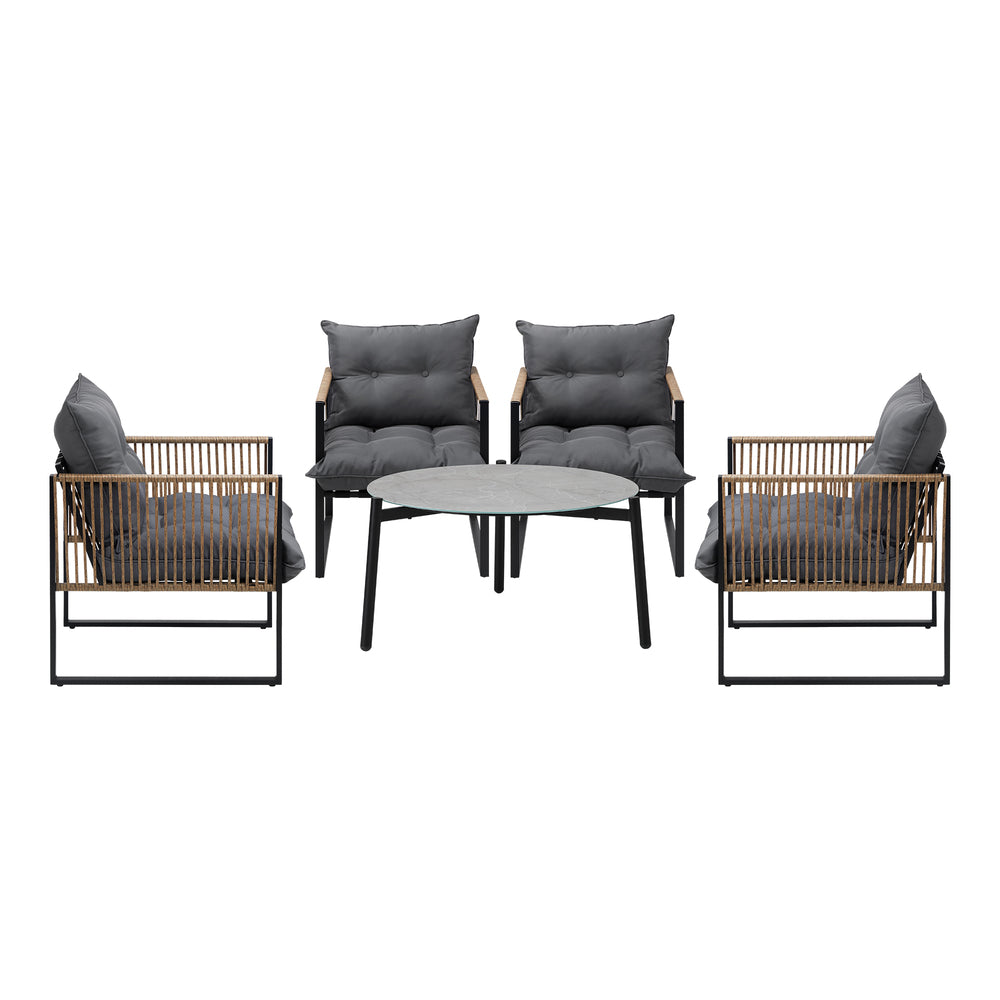 Livsip 5PCS Outdoor Patio Set 70cm Grey Coffee Table Rattan Chairs-Outdoor Patio Set-PEROZ Accessories