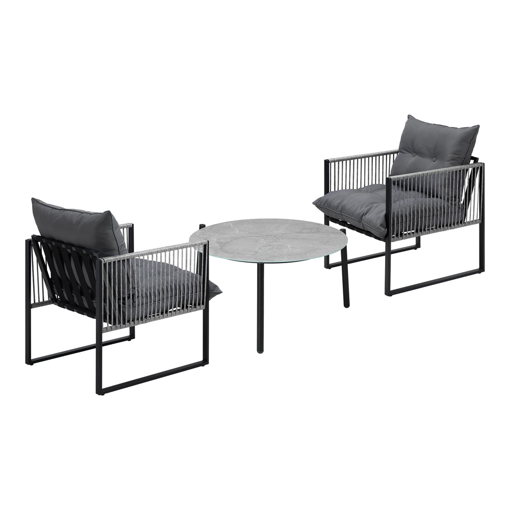 Livsip 3PCS Outdoor Patio Set Grey 70cm Table Cushioned Armchairs-Outdoor Patio Set-PEROZ Accessories