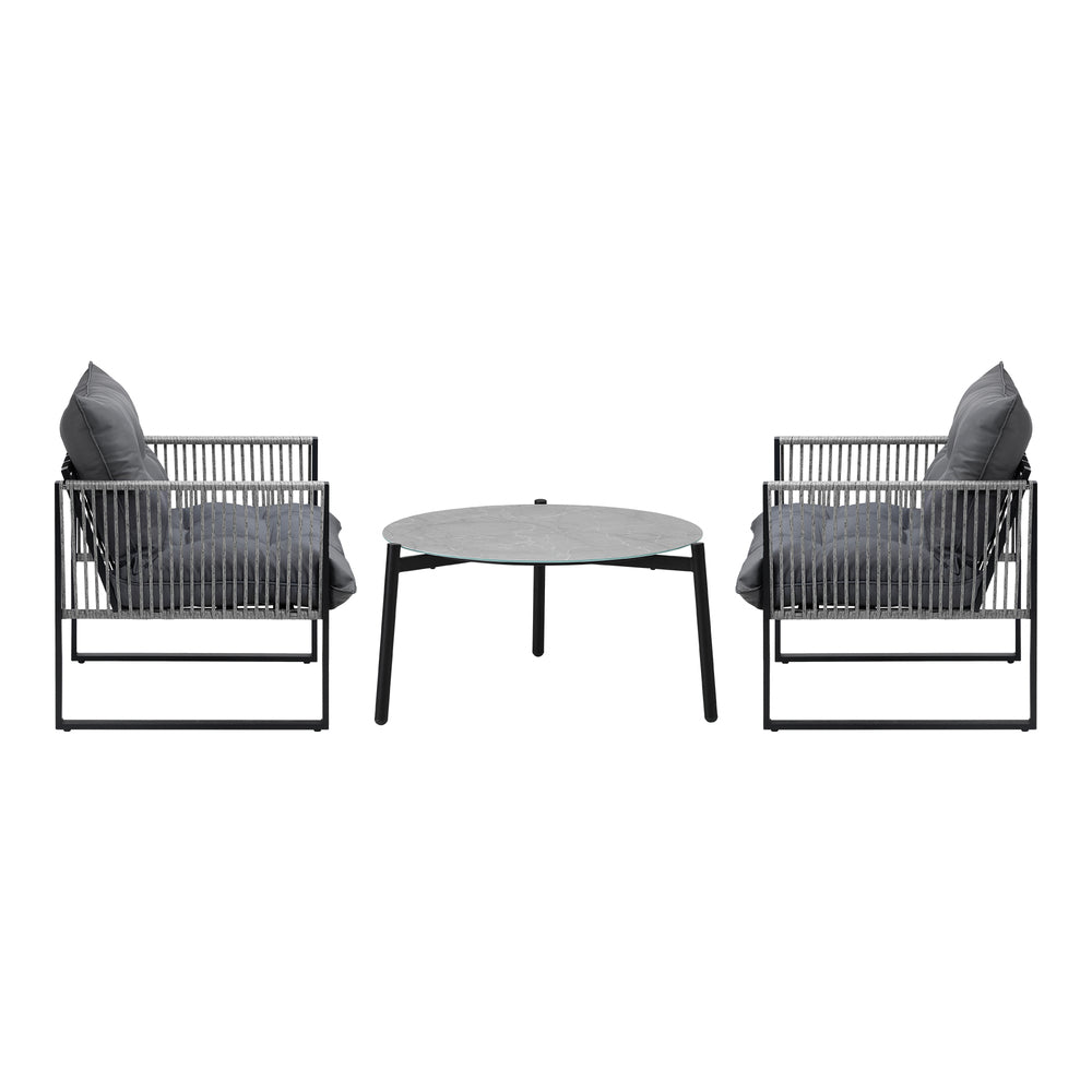 Livsip 3PCS Outdoor Patio Set Grey 70cm Table Cushioned Armchairs-Outdoor Patio Set-PEROZ Accessories