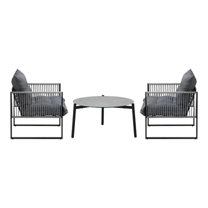 Livsip 3PCS Outdoor Patio Set Grey 70cm Table Cushioned Armchairs-Outdoor Patio Set-PEROZ Accessories