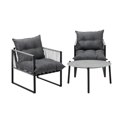 Livsip 3PCS Outdoor Patio Set Grey 70cm Table Cushioned Armchairs-Outdoor Patio Set-PEROZ Accessories