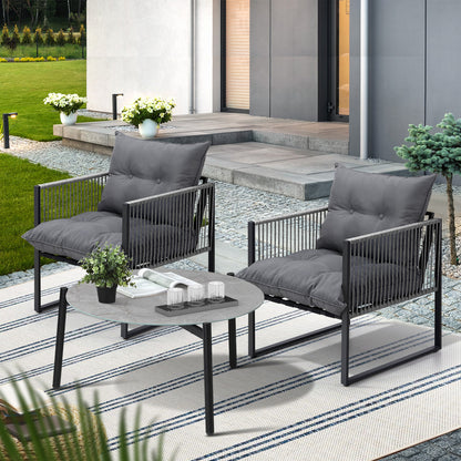 Livsip 3PCS Outdoor Patio Set Grey 70cm Table Cushioned Armchairs-Outdoor Patio Set-PEROZ Accessories
