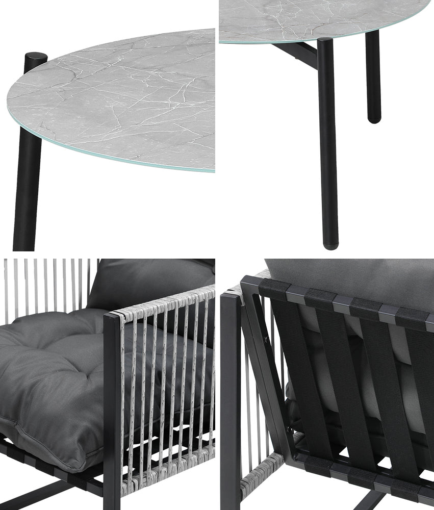 Livsip 3PCS Outdoor Patio Set Grey 70cm Table Cushioned Armchairs-Outdoor Patio Set-PEROZ Accessories