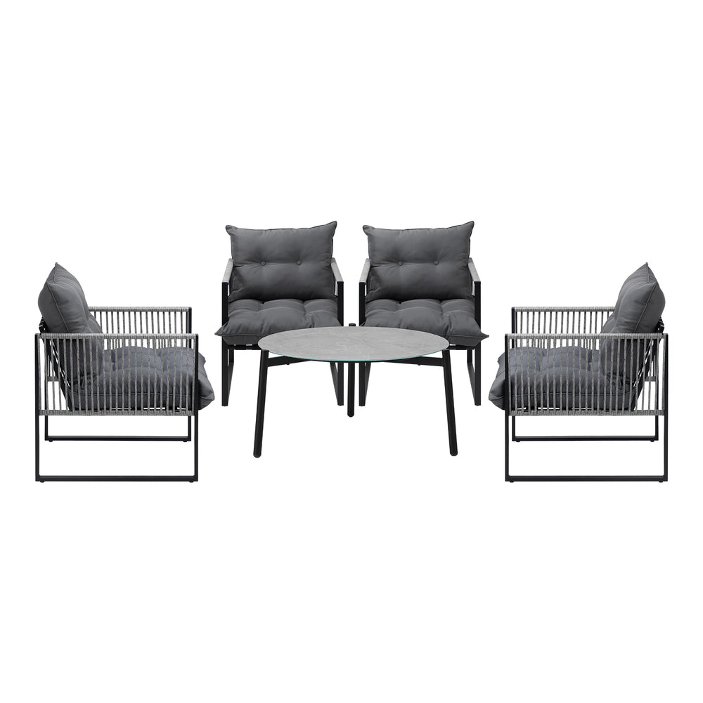Livsip 5PCS Outdoor Patio Set Grey 70cm Table Cushioned Armchairs-Outdoor Patio Set-PEROZ Accessories