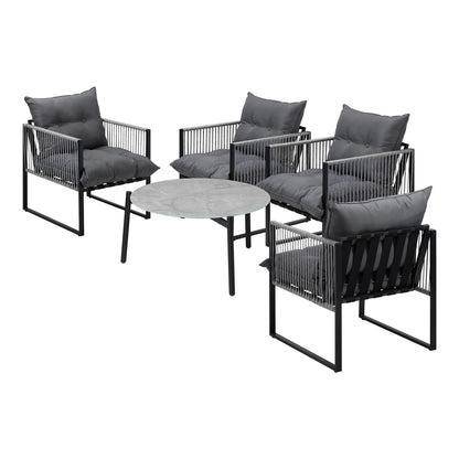 Livsip 5PCS Outdoor Patio Set Grey 70cm Table Cushioned Armchairs-Outdoor Patio Set-PEROZ Accessories