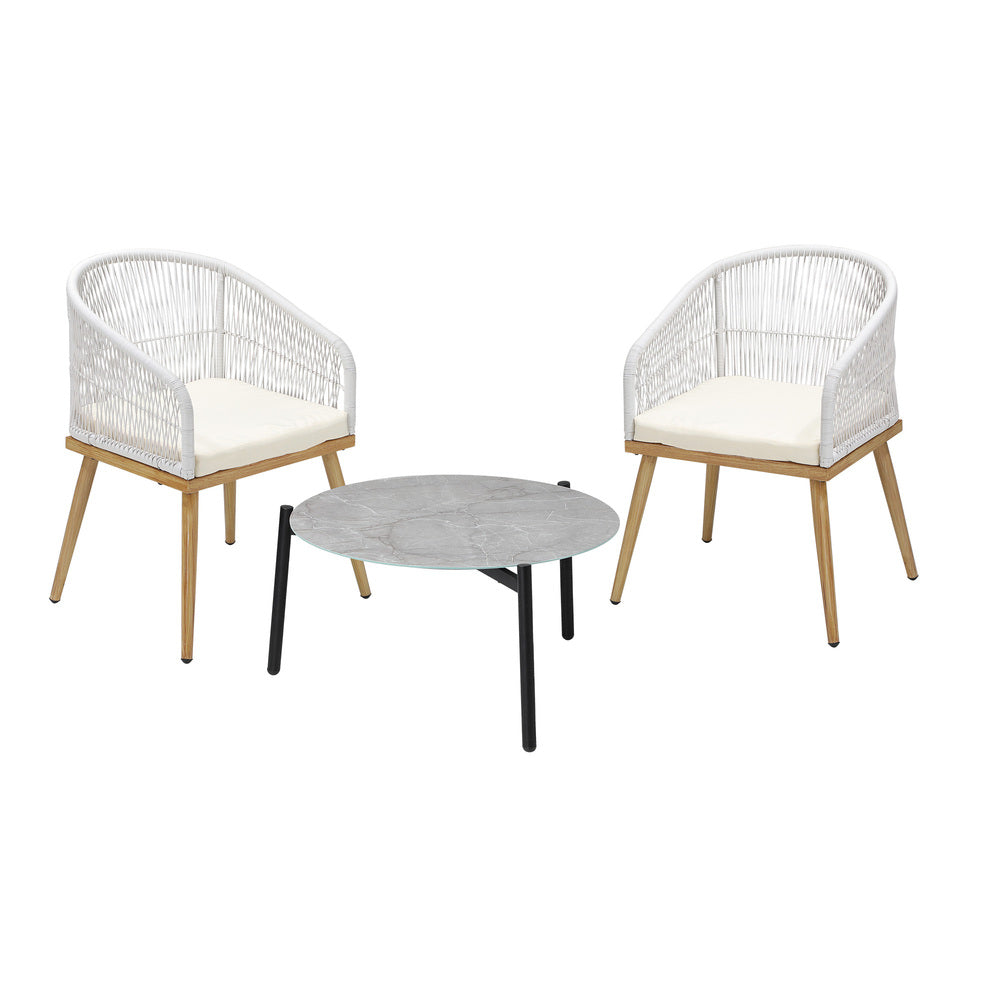 Livsip 3 Piece Outdoor Patio Set 70cm Table Polyester Chair Rope-Outdoor Patio Set-PEROZ Accessories