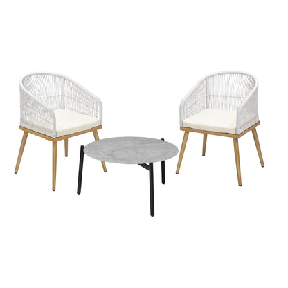 Livsip 3 Piece Outdoor Patio Set 70cm Table Polyester Chair Rope-Outdoor Patio Set-PEROZ Accessories