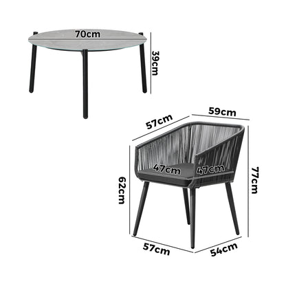 Livsip 3 Piece Outdoor Patio Set 70cm Table Polyester rope-Outdoor Patio Set-PEROZ Accessories