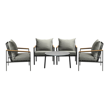 Livsip Outdoor Lounge Set Coffee Grey 70cm Table Chairs 5PCS-Outdoor Patio Set-PEROZ Accessories