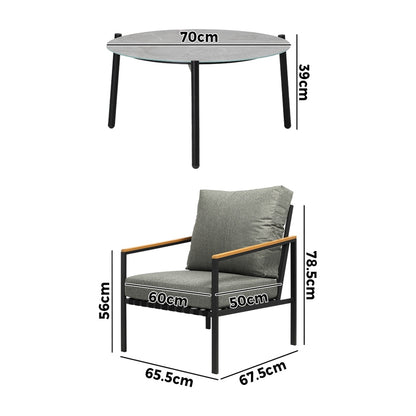 Livsip 3PC Outdoor Patio Lounge Set 70cm Coffee Table Sofa Chairs-Outdoor Patio Set-PEROZ Accessories