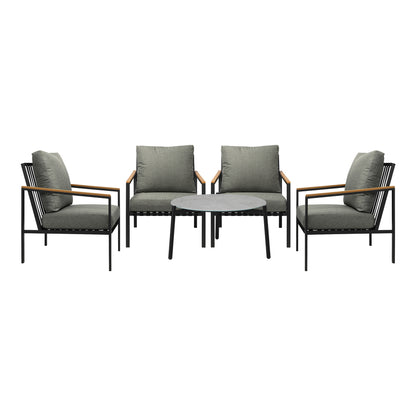 Livsip 5PC Outdoor Patio Set Grey 70cm Coffee Table Sofa Chairs-Outdoor Patio Set-PEROZ Accessories