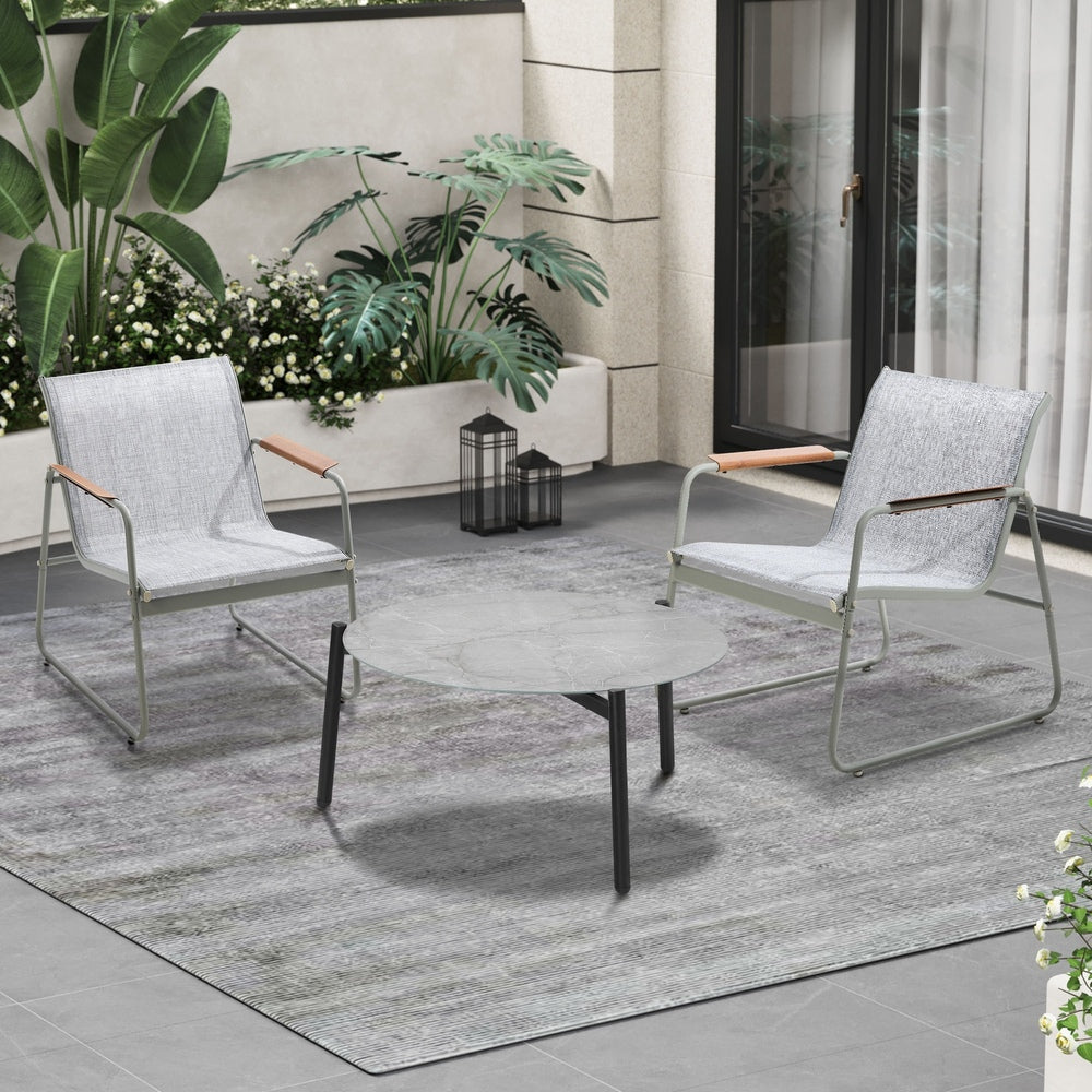 Livsip 3PCS Outdoor Bistro Set Patio Chair 70cm Grey Table Textilene-Outdoor Patio Set-PEROZ Accessories