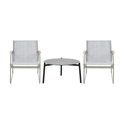 Livsip 3PCS Outdoor Bistro Set Patio Chair 70cm Grey Table Textilene-Outdoor Patio Set-PEROZ Accessories