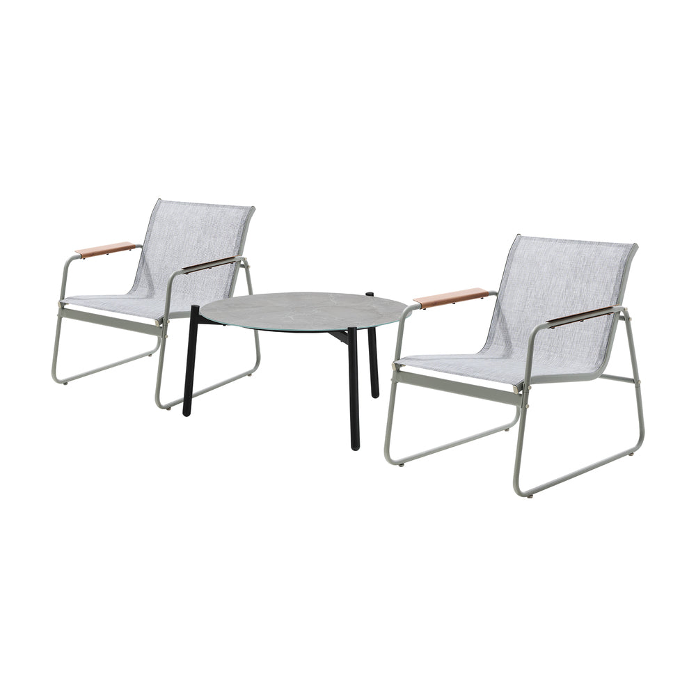 Livsip 3PCS Outdoor Bistro Set Patio Chair 70cm Grey Table Textilene-Outdoor Patio Set-PEROZ Accessories