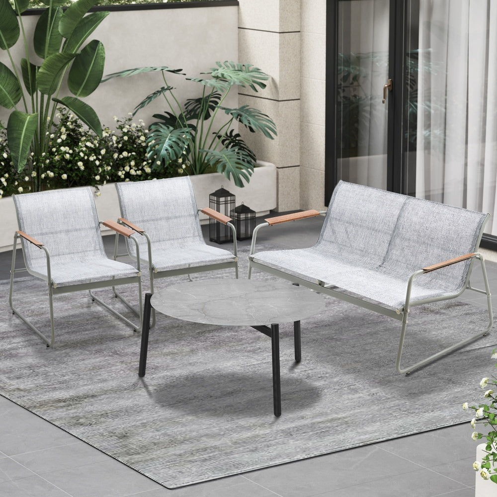 Livsip Outdoor Lounge Set 4 Seater Patio Chairs 70cm Grey Table-Outdoor Patio Set-PEROZ Accessories