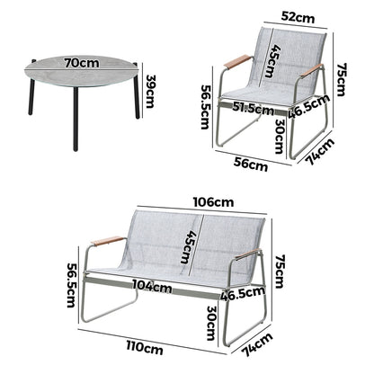 Livsip Outdoor Lounge Set 4 Seater Patio Chairs 70cm Grey Table-Outdoor Patio Set-PEROZ Accessories