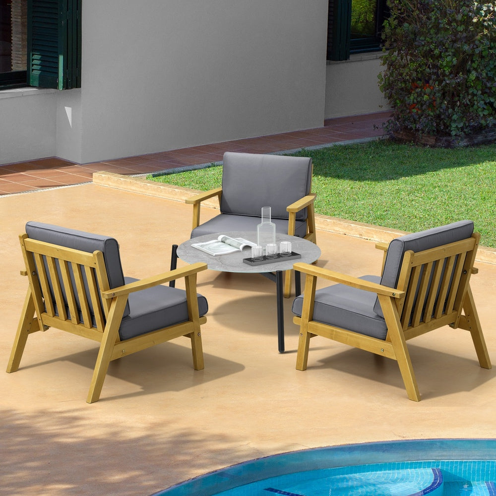 Livsip 4PCS Outdoor Lounge Set Grey Coffee Side Table with Chairs-Outdoor Patio Set-PEROZ Accessories