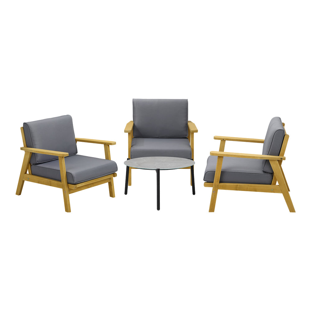 Livsip 4PCS Outdoor Lounge Set Grey Coffee Side Table with Chairs-Outdoor Patio Set-PEROZ Accessories