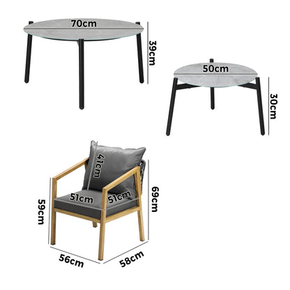 Livsip 6PCS Outdoor Patio Set Grey 70cm Coffee Table Set Natural Chairs-Outdoor Patio Set-PEROZ Accessories