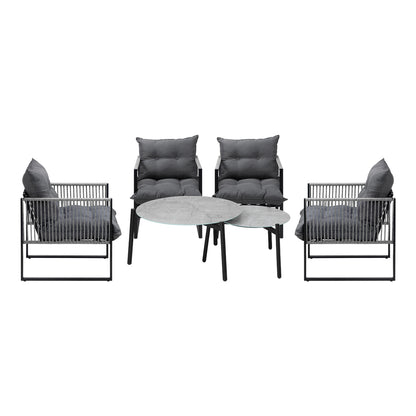 Livsip 6PCS Outdoor Patio Set Grey Coffee Table Set Lounge Chairs-Outdoor Patio Set-PEROZ Accessories
