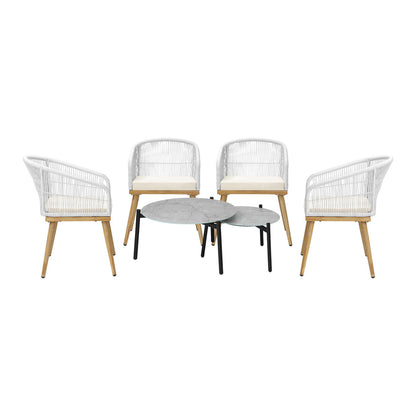 Livsip 6PC Outdoor Patio Set Grey Table Sets Polyester Chair Rope-Outdoor Patio Set-PEROZ Accessories