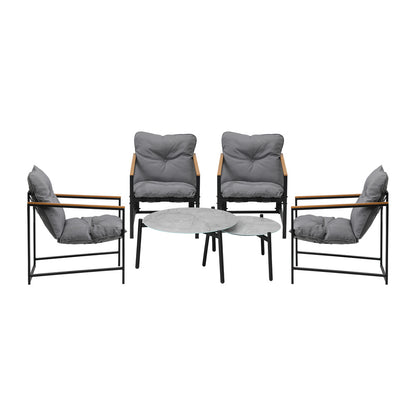 Livsip 6PC Outdoor Patio Set Round Grey Marble Table Sets with Chairs-Outdoor Patio Set-PEROZ Accessories