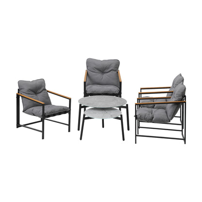 Livsip 6PC Outdoor Patio Set Round Grey Marble Table Sets with Chairs-Outdoor Patio Set-PEROZ Accessories