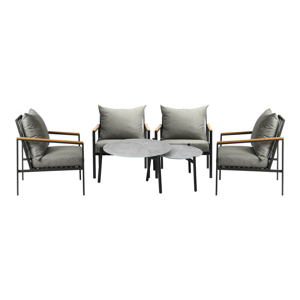 Livsip 6PCS Outdoor Lounge Set Grey 50/70cm Coffee Table Chairs-Outdoor Patio Set-PEROZ Accessories