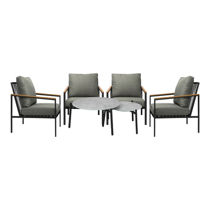 Livsip 6PCS Outdoor Lounge Set Grey Coffee Table Set with Chairs-Outdoor Patio Set-PEROZ Accessories