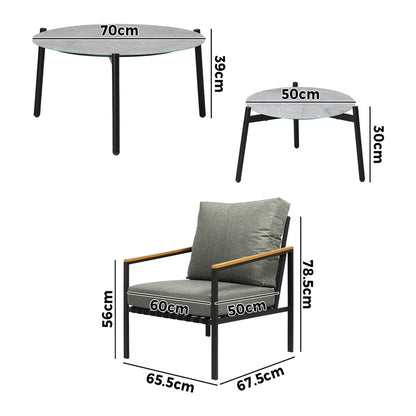 Livsip 6PCS Outdoor Lounge Set Grey Coffee Table Set with Chairs-Outdoor Patio Set-PEROZ Accessories