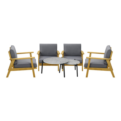 Livsip 6PCS Outdoor Lounge Set 2pc Grey Coffee Table Sets with Armchairs-Outdoor Patio Set-PEROZ Accessories