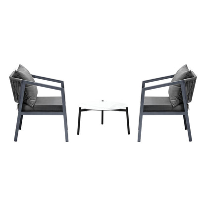 Livsip 3PCS Outdoor Patio Set White 50cm Coffee Table Grey Chairs-Outdoor Patio Set-PEROZ Accessories