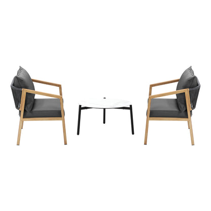 Livsip 3PCS Outdoor Patio Set White 50cm Coffee Table Natural Chairs-Outdoor Patio Set-PEROZ Accessories