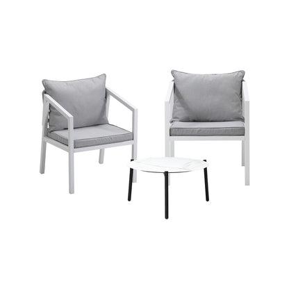 Livsip 3PCS Outdoor Patio Set White 50cm Coffee Table White Chairs-Outdoor Patio Set-PEROZ Accessories