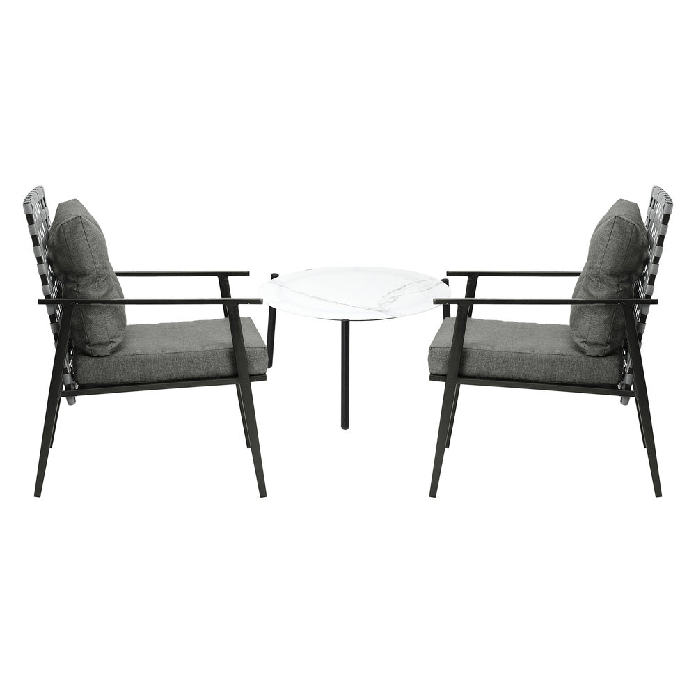 Livsip 3pcs Outdoor Patio Set 50cm Marble Table Rattan Chairs-Outdoor Patio Set-PEROZ Accessories