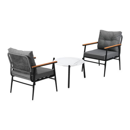 Livsip 3pcs Outdoor Patio Set 50cm Table Grey and Black Armchairs-Outdoor Patio Set-PEROZ Accessories