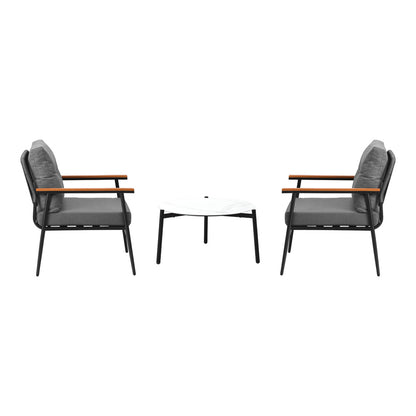 Livsip 3pcs Outdoor Patio Set 50cm Table Grey and Black Armchairs-Outdoor Patio Set-PEROZ Accessories