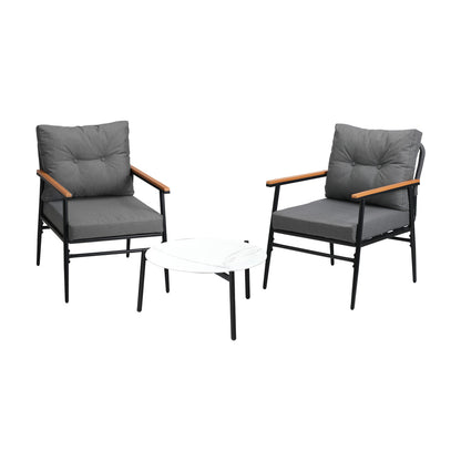 Livsip 3pcs Outdoor Patio Set 50cm Table Grey and Black Armchairs-Outdoor Patio Set-PEROZ Accessories