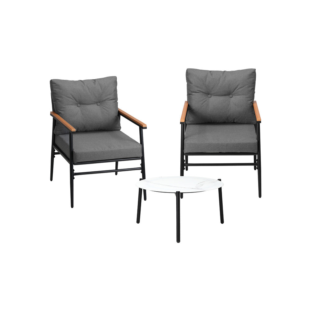Livsip 3pcs Outdoor Patio Set 50cm Table Grey and Black Armchairs-Outdoor Patio Set-PEROZ Accessories