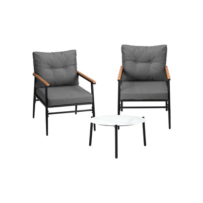 Livsip 3pcs Outdoor Patio Set 50cm Table Grey and Black Armchairs-Outdoor Patio Set-PEROZ Accessories