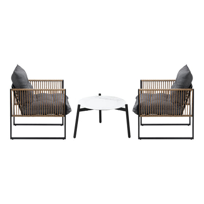 Livsip 3PCS Outdoor Patio Set 50cm Coffee Table Rattan Chairs-Outdoor Patio Set-PEROZ Accessories