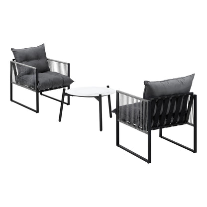 Livsip 3PCS Outdoor Patio Set 50cm White Table Cushioned Armchairs-Outdoor Patio Set-PEROZ Accessories